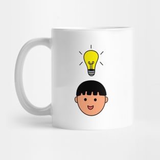 cute kid with lightbulb idea Mug